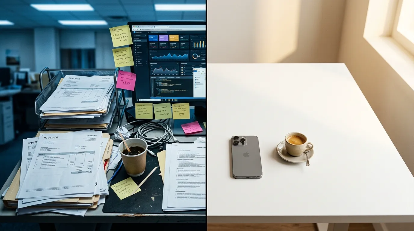 Split view of agency desk versus minimal desk